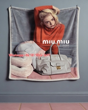 Miu Miu Orange & Grey Elle Fanning Portrait Printed Flannel Sofa Throw Blanket IMG_0465
